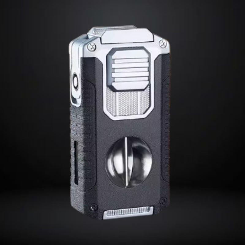 Cigar Lighter with V Cutter and Puncher – Black