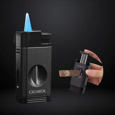 Cigarol Cigar Lighter Double Jet Flame and Cigar Cutter – Black