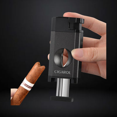 Cigarol Cigar Lighter Double Jet Flame and Cigar Cutter – Black