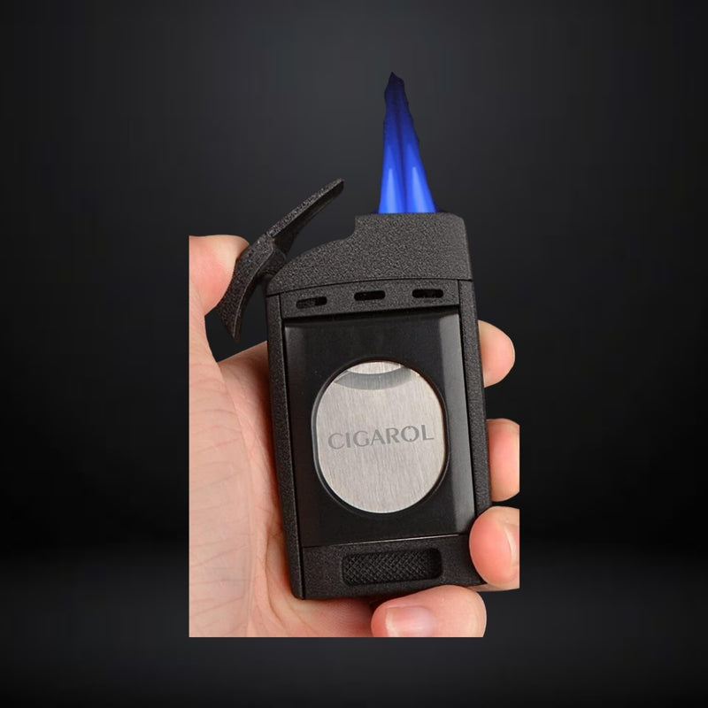 Cigarol Lighter with Two Blade Cigar Cutter – Black