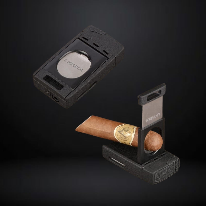 Cigarol Lighter with Two Blade Cigar Cutter – Black