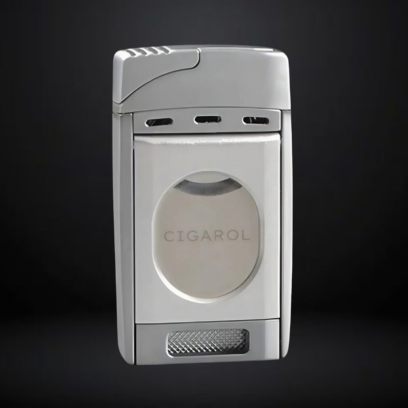 Cigarol Lighter with Two Blade Cigar Cutter – Silver