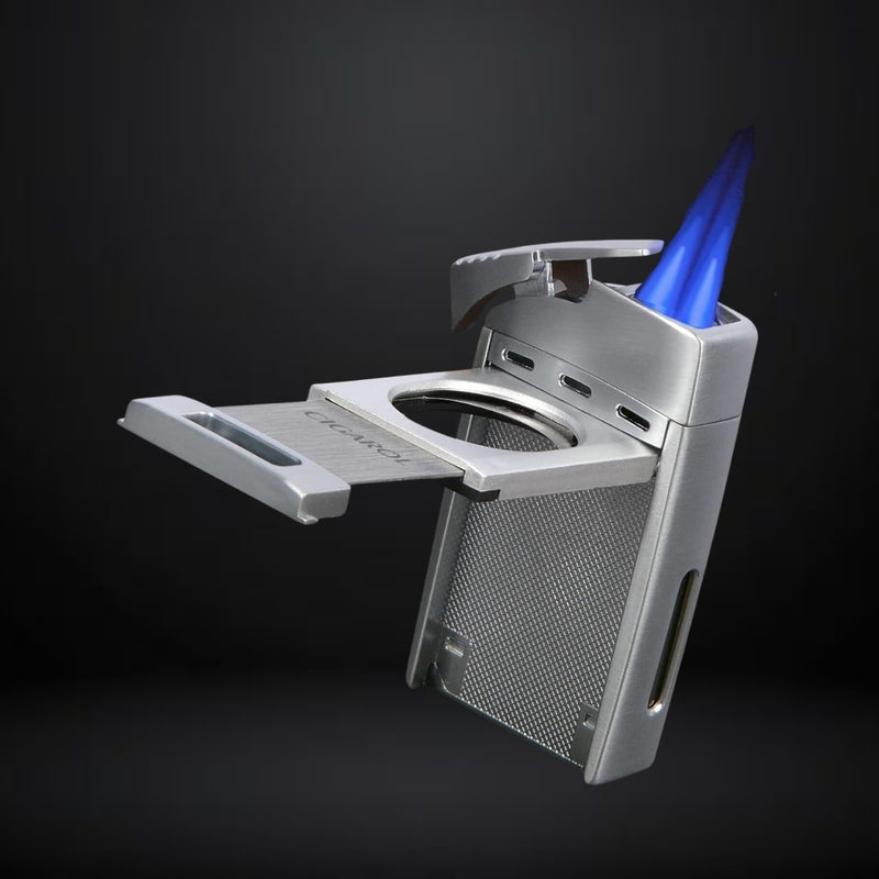 Cigarol Lighter with Two Blade Cigar Cutter – Silver