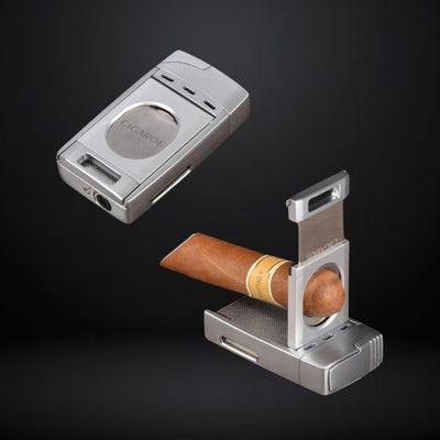 Cigarol Lighter with Two Blade Cigar Cutter – Silver